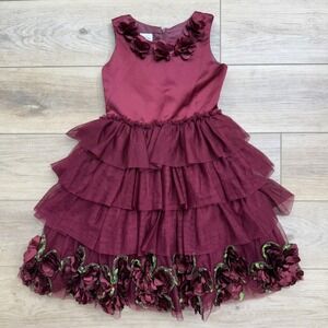 Chasing Fireflies Dress‎ Girl's Size 7 Burgundy Flower Party Holiday Ruffle